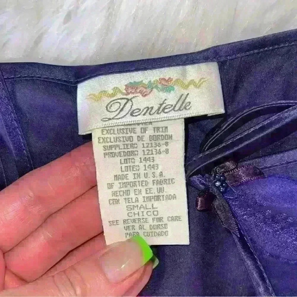 Vintage Dentelle Purple Leaf Print Slip Dress Small - Picture 3 of 6